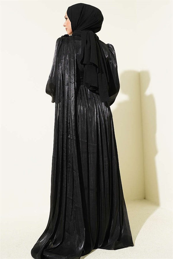Off-Shoulder Floral Embellished Evening Dress, Black