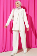 Loysa 2 Piece Set with Lace Shoulder Scarf, Ecru