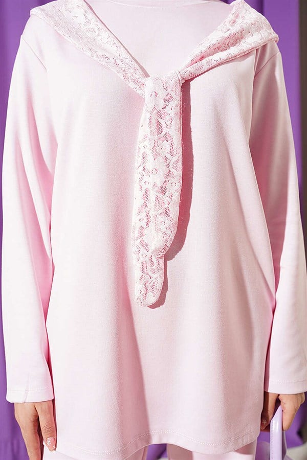 Loisha 2 Piece Set with Shoulder Lace Scarf, Pink