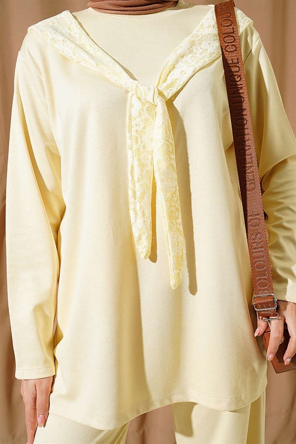 Loisha 2 Piece Set with Shoulder Lace Scarf, Yellow