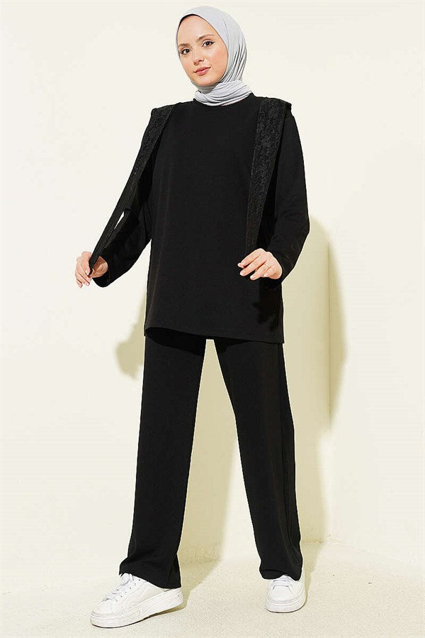 Loisha 2 Piece Set with Lace Shoulder Scarf, Black
