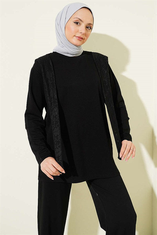 Loisha 2 Piece Set with Lace Shoulder Scarf, Black
