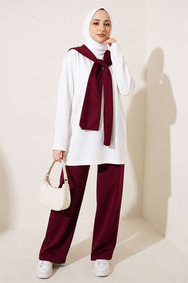 Loysha 2 Piece Set with Shoulder Detail, Cherry Red