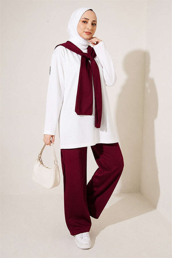 Loysha 2 Piece Set with Shoulder Detail, Cherry Red