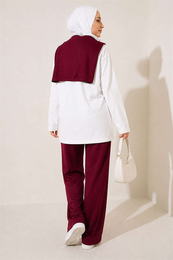 Loysha 2 Piece Set with Shoulder Detail, Cherry Red