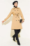 Shoulder Button Shirt Collar Trench Coat Camel