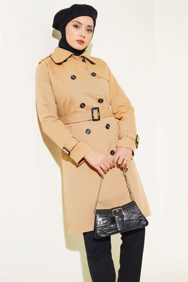 Shoulder Button Shirt Collar Trench Coat Camel