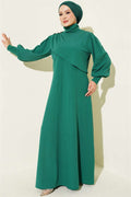 Green Knitted Dress with Shoulder Buttons