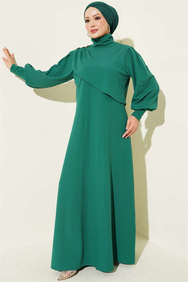 Green Knitted Dress with Shoulder Buttons