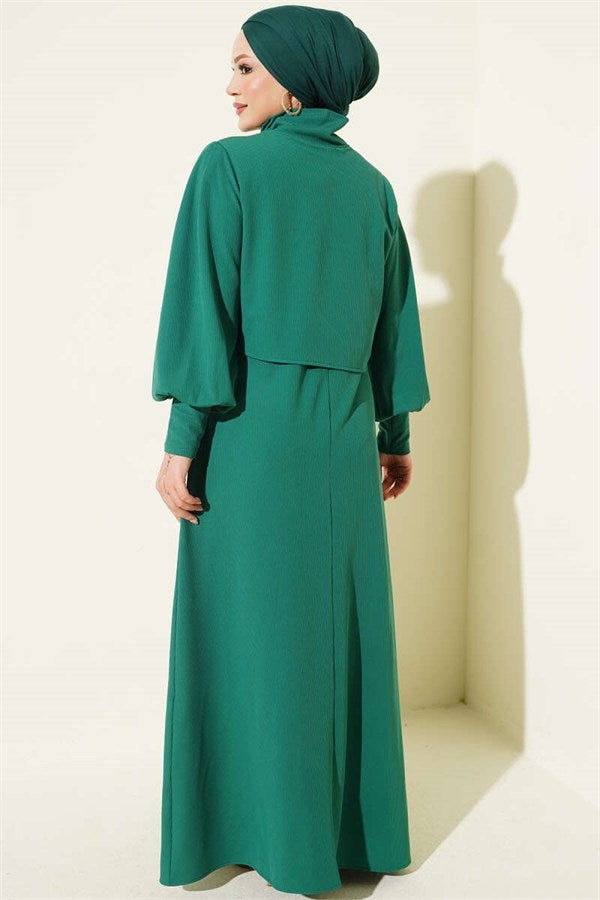Green Knitted Dress with Shoulder Buttons