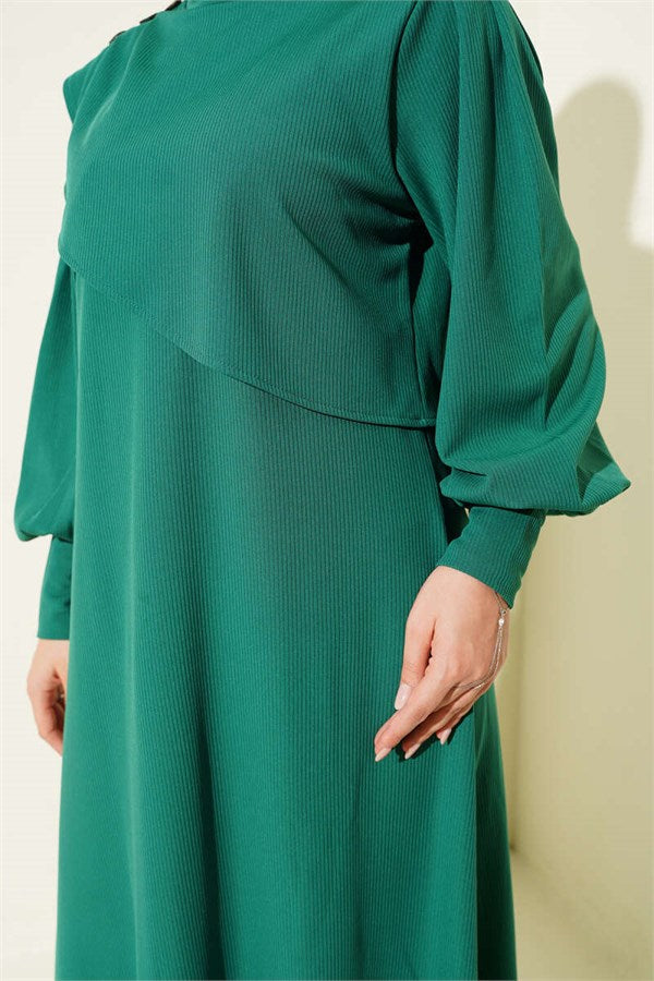 Green Knitted Dress with Shoulder Buttons