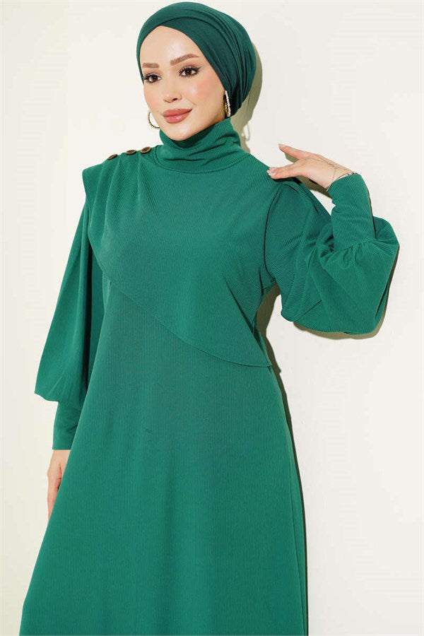 Green Knitted Dress with Shoulder Buttons