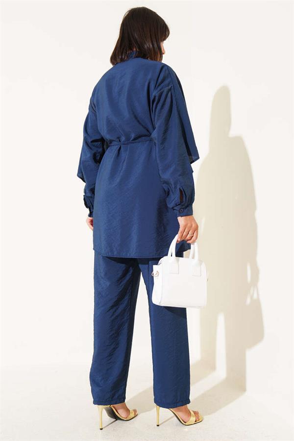 Shoulder Ruffle Cape 2 Piece Set Navy Blue