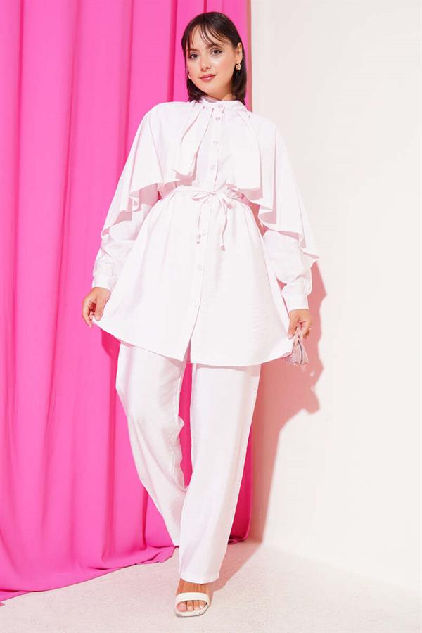 Shoulder Ruffle Cape 2 Piece Set Pink