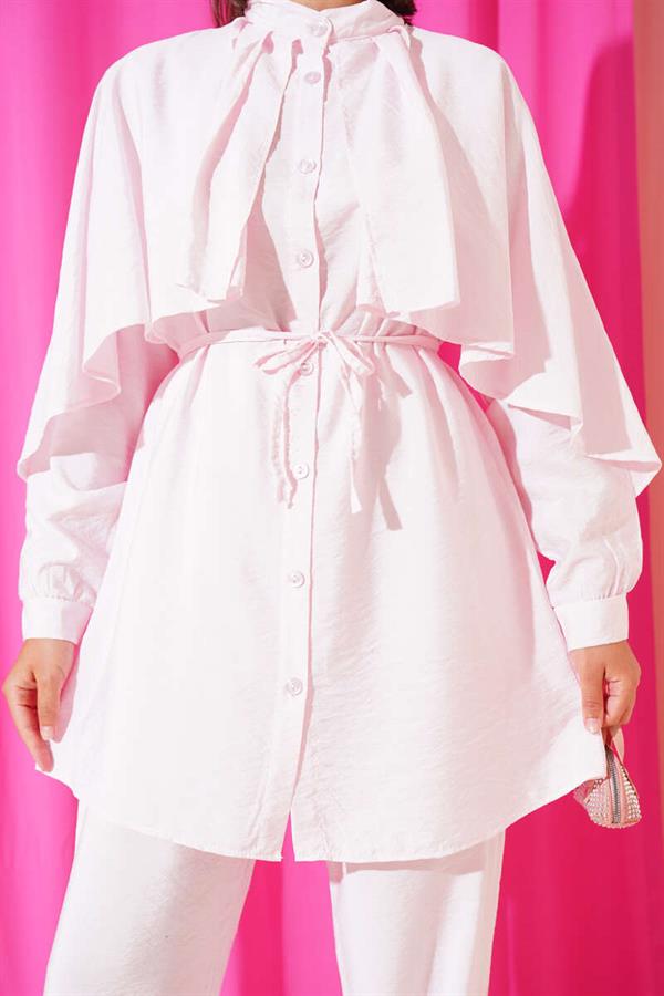 Shoulder Ruffle Cape 2 Piece Set Pink