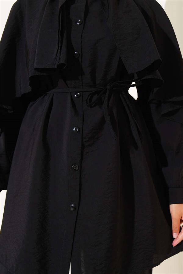 Shoulder Ruffle Cape 2 Piece Set Black