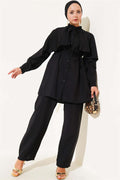 Shoulder Ruffle Cape 2 Piece Set Black