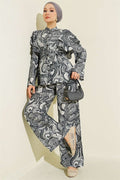 Gray 2 Piece Set with Ruffled Shoulders and Belt
