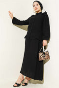 2 Piece Set with Shoulder Ruffled Muslin Skirt, Black