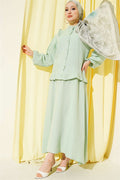 2 Piece Set with Shoulder Ruffled Muslin Skirt, Aqua Green
