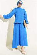 2 Piece Set with Shoulder Ruffled Muslin Skirt (Navy Blue)