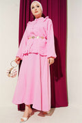 2 Piece Set with Shoulder Ruffled Muslin Skirt, Pink