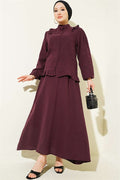 2 Piece Set with Shoulder Ruffled Muslin Skirt, Plum
