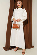 2 Piece Set with Shoulder Ruffled Muslin Skirt, Ecru
