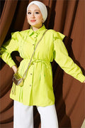 Shoulder Ruffled Belted Shirt, Pistachio Green