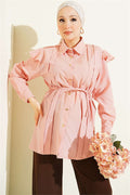 Shoulder Ruffled Belted Shirt Powder Pink