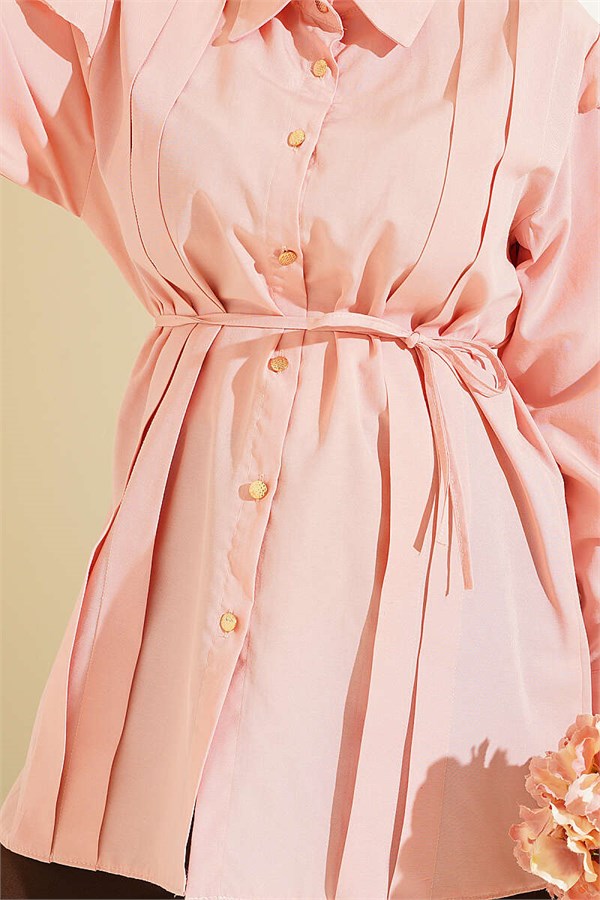 Shoulder Ruffled Belted Shirt Powder Pink