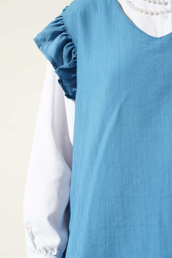 Shoulder Ruffle Sweater 2 Piece Set Blue