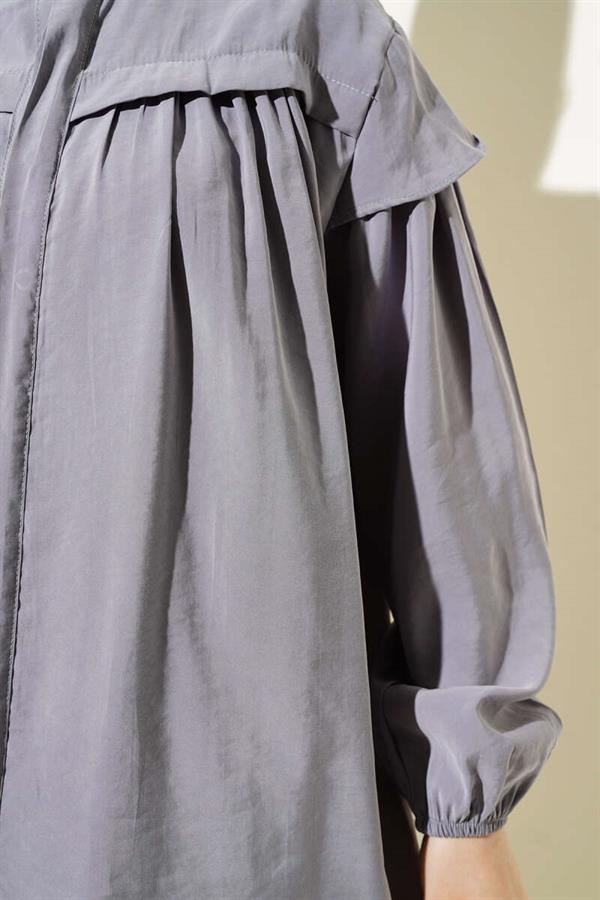 Shoulder Frilled Tencel Tunic 2 Piece Set Gray