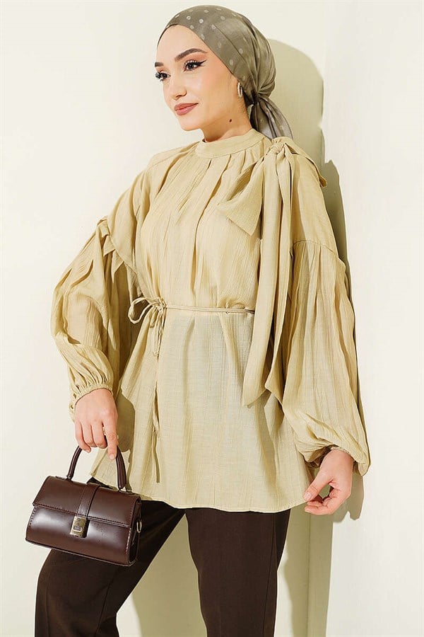 Loose-fitting Tunic with Shoulder Bow, Lime