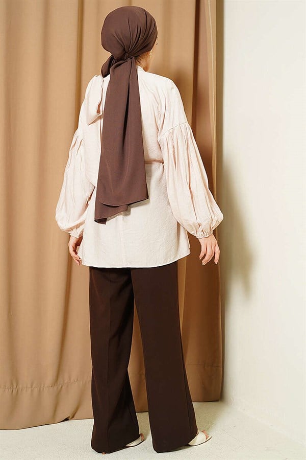Loose-fitting Tunic with Shoulder Bow, Mink Color