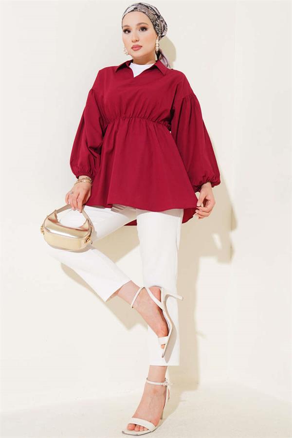 Tunic with Shoulder Gold Button Detail, Burgundy