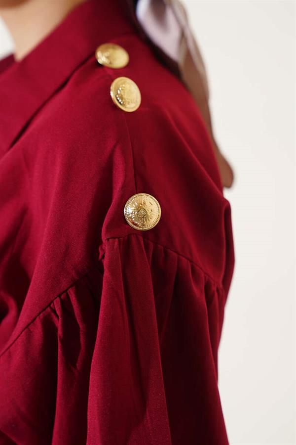 Tunic with Shoulder Gold Button Detail, Burgundy
