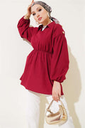 Tunic with Shoulder Gold Button Detail, Burgundy