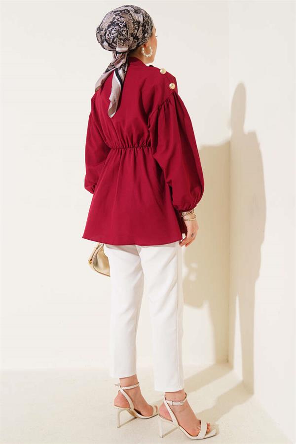 Tunic with Shoulder Gold Button Detail, Burgundy