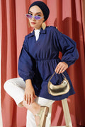 Tunic with Shoulder Gold Button Detail, Navy Blue