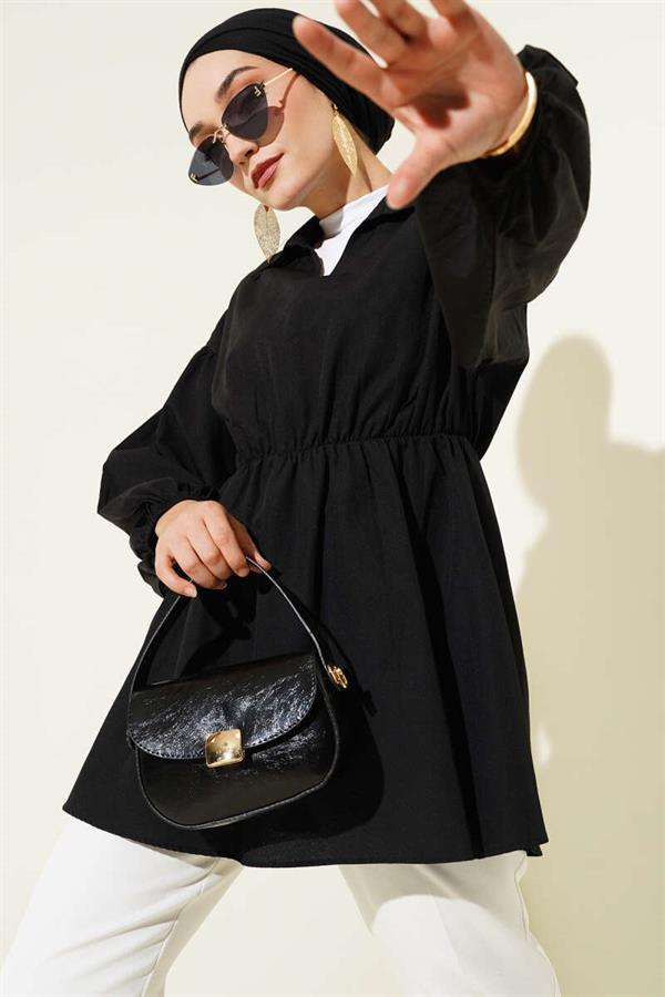 Shoulder Gold Button Detailed Tunic Black