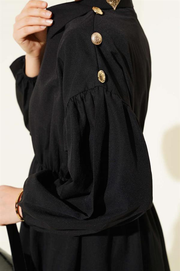 Shoulder Gold Button Detailed Tunic Black
