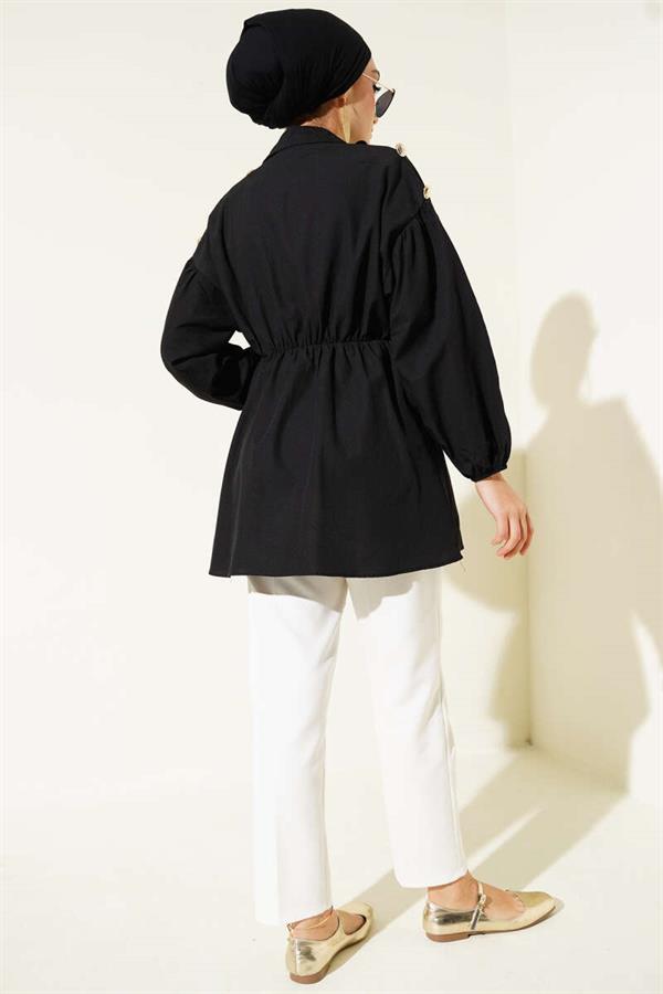 Shoulder Gold Button Detailed Tunic Black