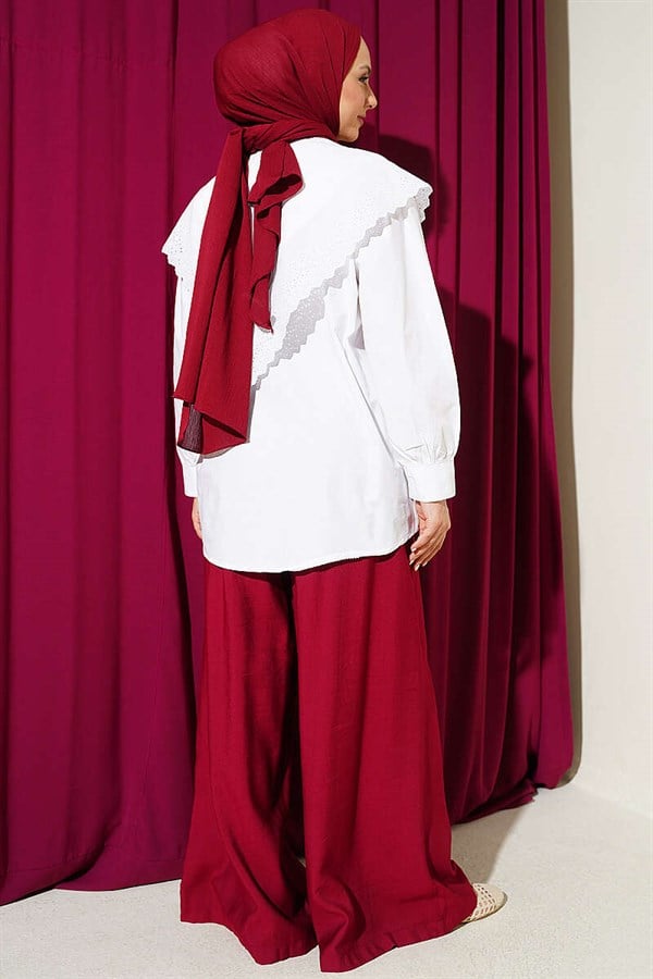 Ecru Sailor Collar Shirt with Lace Shoulder Detail