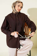 Shoulder Lace Sailor Collar Shirt, Brown