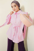 Pink Shirt with Shoulder Strap and Embossed Stripe