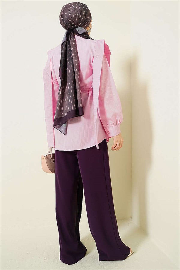 Pink Shirt with Shoulder Strap and Embossed Stripe