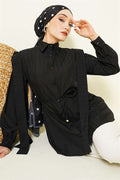Shoulder Belted Striped Embossed Shirt Black