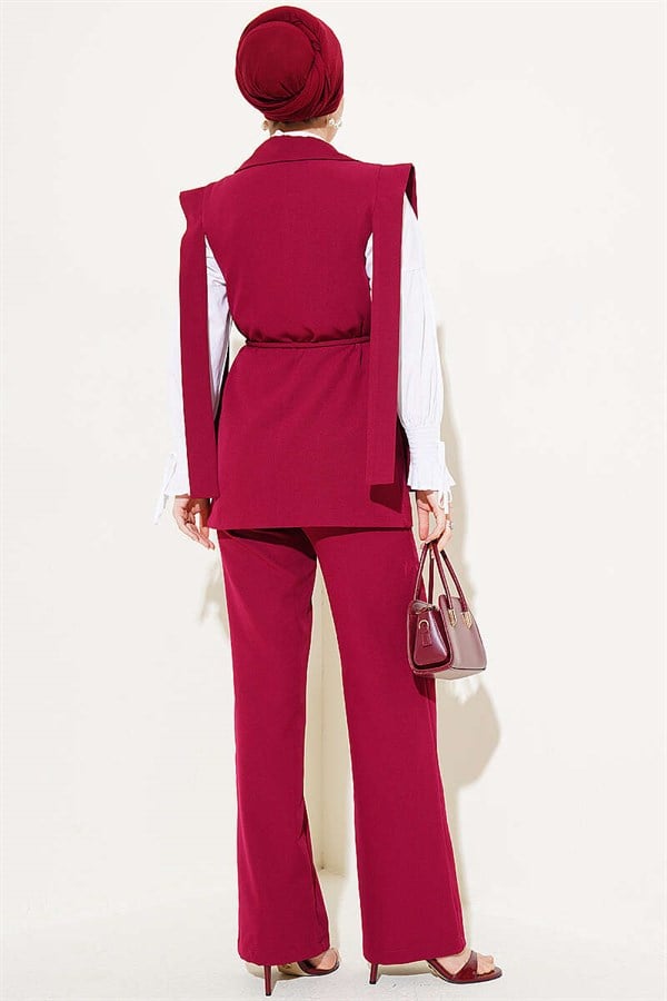 2 Piece Set with Shoulder Belt and Vest, Burgundy