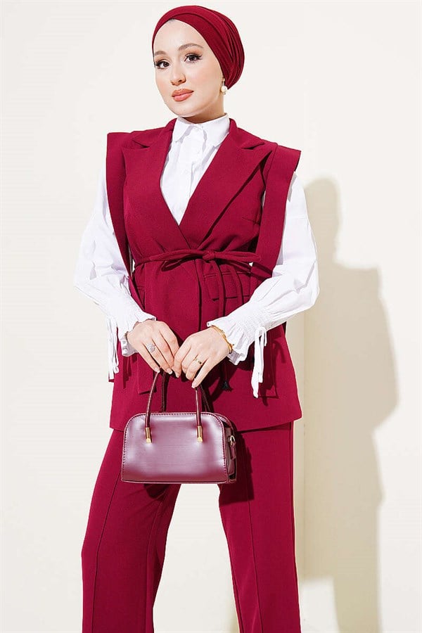 2 Piece Set with Shoulder Belt and Vest, Burgundy
